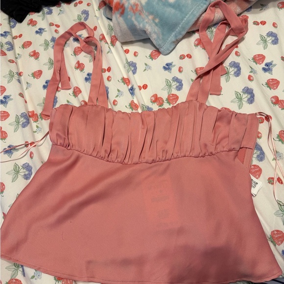 Pink Tie-Shoulder Satin Cami Top ZARA - Picture 2 of 4